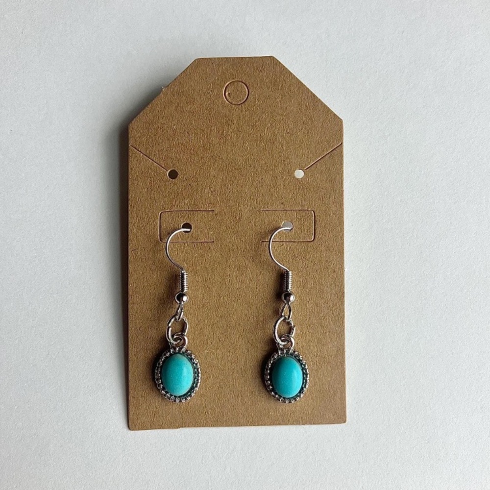 Small Silver Turquoise Fishhook Dangle Earrings: Boho Cowgirl Western Style